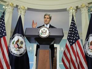 UNITED STATES, Washington : WASHINGTON, DC - AUGUST 30: U.S. Secretary of State John Kerry makes a statement at the State Department August 30, 2013 in Washington, DC. Alex Wong/Getty Images/AFP