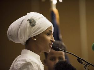 Ilhan Omar, a candidate for State Representative for District 60B in Minnesota, gives an acceptance speech on election night, November 8, 2016 in Minneapolis, Minnesota. (AFP/Stephen Maturen)