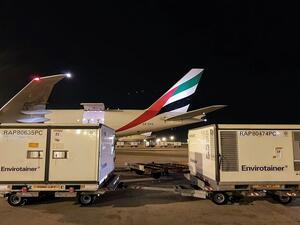 كثر من 1.8 جرعة لقاح نقلتها الإمارات للشحن الجوي على رحلة خاصة "تشارتر" من ميلانو إلى مطار بيلو هوريزنتي في البرازيل