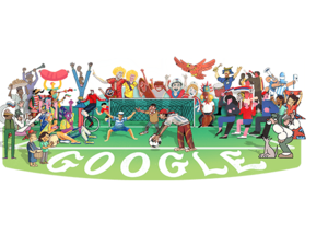 The doodle, created by 32 artists from different countries, depict exciting fans with drums and other instruments, who are welcoming the quadrennial tournament with great pomp and fervour. (Google)