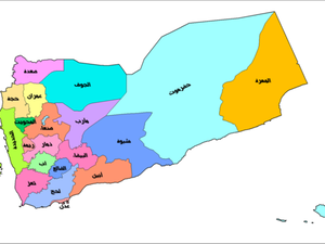 خريطة توضح موقع المحافظات والمدن الرئيسية في اليمن