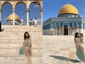 سائحة تستعرض فخذها العارية في باحات المسجد الأقصى (صورة)