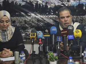 صلاح البردويل، عضو المكتب السياسي لحماس خلال لقاء صحفي نظّمه مُنتدى الإعلاميين الفلسطينيين في غزة.