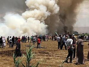 حريق ضخم في مخيم للنازحين الإيزيديين في كردستان.. فيديو