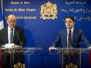 وزير الخارجية الفرنسي جان ايف لودريان في مؤتمر صحافي مشترك مع نظيره المغربي ناصر بوريطة