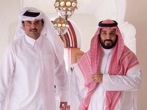 ولي العهد الأمير محمد بن سلمان والشيخ تميم بن حمد آل ثاني أمير قطر