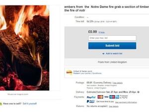 Listing for 'timber from Notre-Dame fire' removed by eBay (Twitter)