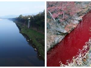 نهر إيمجين يتحوّل الى اللون الأحمر