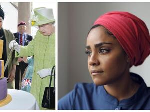 الطاهية البريطانية من أصل بنغالي ناديا حسين مع الملكة إليزابيث الثانية 