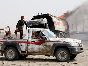 Southern separatist fighters patrol a road in Aden, Yemen, Aug. 29, 2019 /AFP  Southern separatist fighters patrol a road in Aden, Yemen, Aug. 29, 2019 /AFP