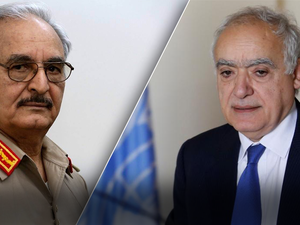 المشير خليفة حفتر ومبعوث الأمم المتحدة الخاص غسان سلامة