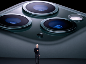Apple CEO Tim Cook speaks on-stage during a product launch event at Apple's headquarters in Cupertino, California on September 10, 2019. Apple unveiled its iPhone 11 models Tuesday, touting upgraded, ultra-wide cameras as it updated its popular smartphone lineup and cut its entry price to $699.