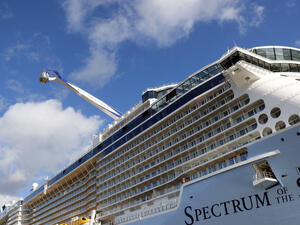 The Spectrum of the Seas crossed the canal from north to south during its maiden voyage.