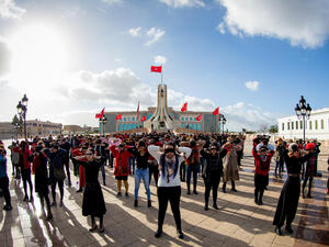 Chanting “the sexual harasser does not legislate,” activists tailored their demonstration in protest of gender-based violence in Tunisia. 