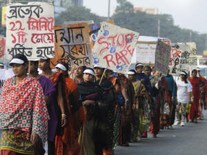 A #MeToo protest took place amid a revived debate over sexual violence in India. / AFP