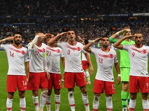 Turkish players salute at the end of the Euro 2020 Group H qualification football match between France and Turkey at the Stade de France in Saint-Denis, outside Paris on Oct 14, 2019.