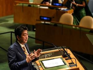 Prime Minister of Japan, Shinzo Abe speaks at the United Nations General Assembly at the United Nations on September 24, 2019 in New York City. (AFP/ File Photo)
