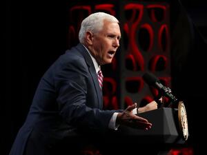  U.S. Vice President Mike Pence delivers a keynote address during Access Intelligence's Satellite 2019 Conference and Exhibition at the Walter E. Washington Convention Center May 06, 2019. (AFP/ File)