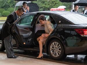 Hong Kong Chief Executive Carrie Lam arrives at the Imperial Palace to attend the proclamation ceremony of Japan's Emperor Naruhito's ascension to the throne in Tokyo on October 22, 2019. (Carl Court / POOL / AFP)