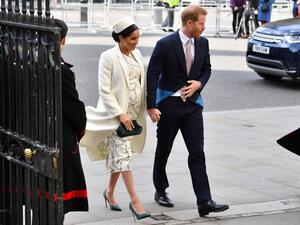 Britain's Prince Harry, Duke of Sussex (R) and Meghan, Duchess of Sussex arrive to attend a Commonwealth Day Service at Westminster Abbey in central London. (AFP/ File)