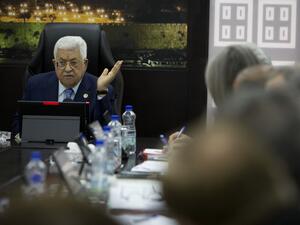 Palestinian President Mahmud Abbas speaks during the weekly cabinet meeting in the occupied West Bank city of Ramallah on April 29, 2019. (Majdi Mohammed / POOL / AFP)