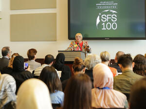 The Vice President of the German Bundestag (Parliament), Ms. Claudia Roth during the talk.