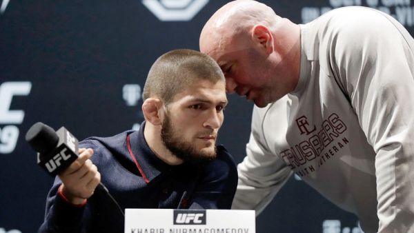 UFC president Dana White (right), who is seen speaking to Khabib, said he is heavily focused on the entire package of the MMA as the UFC returns to Abu Dhabi. - Supplied photo