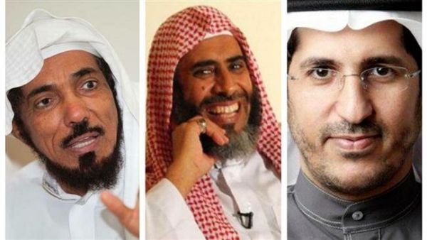 From left to right: Imprisoned Sheikh Salman al-Ouda, Sheikh Awad al-Qarni and Ali al-Omari (Twitter)