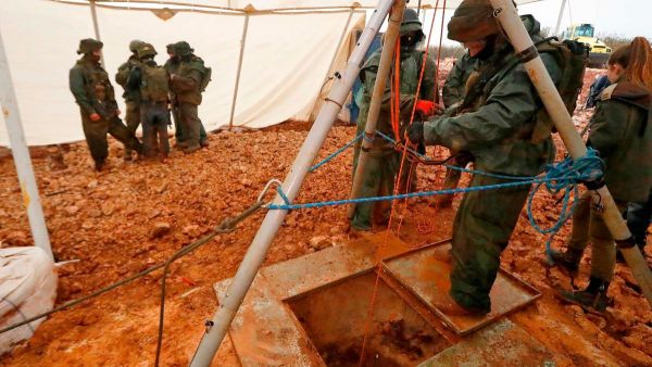 A picture taken last month shows an Israeli soldier outside a tunnel which reportedly connects Lebanon and Israel. (AFP/ File Photo)