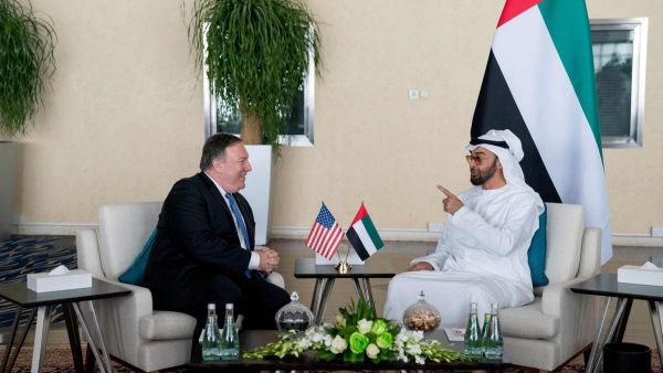 US Secretary of State Mike Pompeo and Abu Dhabi's Crown Prince and Deputy Supreme Commander of the UAE Armed Forces Sheikh Mohamed bin Zayed in Abu Dhabi. (AFP)
