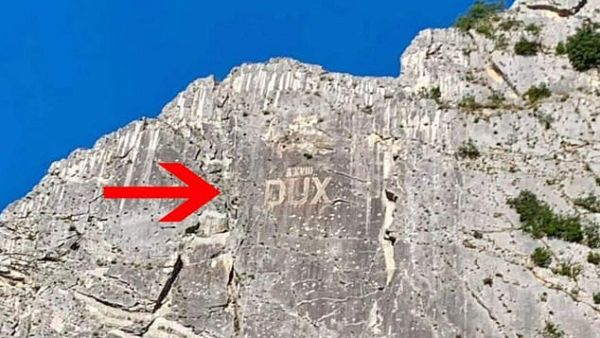 The word 'Dux'  was carved on a cliff near the village of Villa Santa Maria in central Italy. The etching was a tribute to the wartime fascist leader of the country Benito Mussolini  (www.dailymail.co.uk)