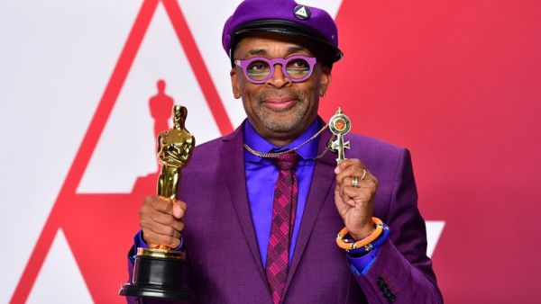 Best Adapted Screenplay winner for “BlacKkKlansman” Spike Lee poses in the press room. (AFP)