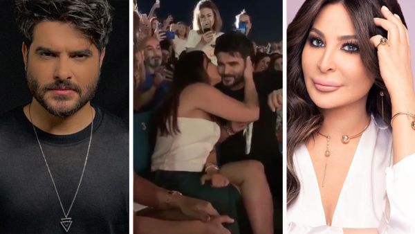 Nassif went to Elissa and sang a part of his song Nami Asadri before kissing her hand Source elissazkh nassifzeytoun Instagram