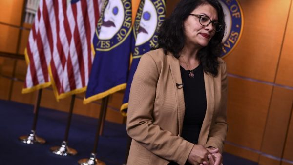 US Representative Rashida Tlaib (D-MI) looks on during an interview after a press conference, to address remarks made by US President Donald Trump earlier in the day, at the US Capitol in Washington, DC.  (AFP/ File Photo)