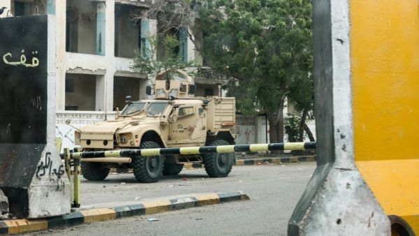 This picture taken on August 17, 2019 shows an armoured vehicle belonging to forces of the Saudi-led international coalition supporting Yemen's internationally recognised government. (AFP/ File Photo)