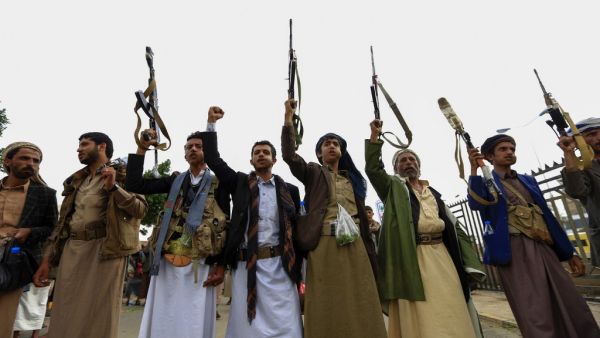 Tribal gunmen loyal to the Yemeni Huthi movement take part in a rally against the ongoing Saudi-led military coalition blockade in the capital Sanaa (AFP)