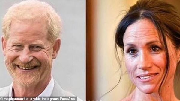 A picture of Harry and Meghan was also posted to the account, which shows how the Duke and Duchess of Sussex could look in a few decades, with fans praising them all as 'still perfect. (Instagram/FaceApp)
