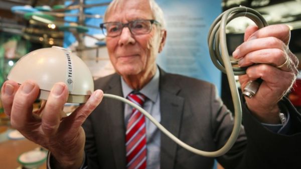 Rainer Mallebrein, inventor of the first computer mouse gives rare piece to Heinz Nixdorf Museum & Forum Museum in Germany. (AFP)