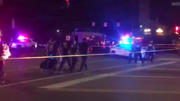Police cordon off a nightlife district in Dayton, Ohio following a mass shooting there. Derek Myers/AFP/Getty Images