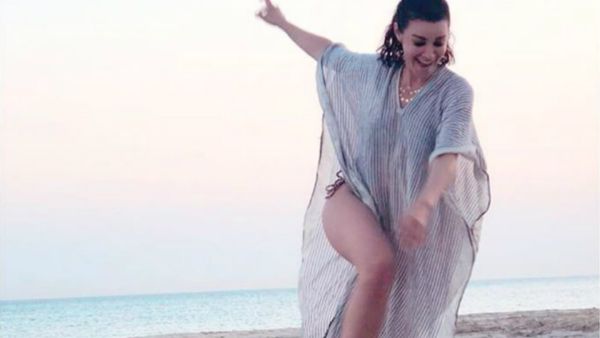 Arwa posted a new photo  to her Instagram account where she appeared jumping with happiness wearing a swimsuit and a Cash Maillot Source arwagouda Instagram