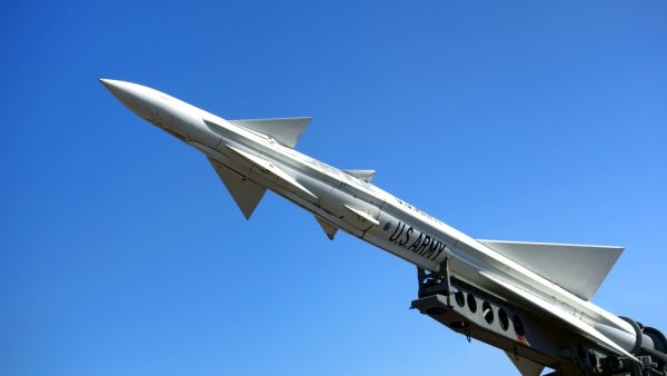 United States Army Nike Ajax surface to air anti aircraft missile solid fuel rocket weapon defense system on ground launcher. (Shutterstock/ File Photo)