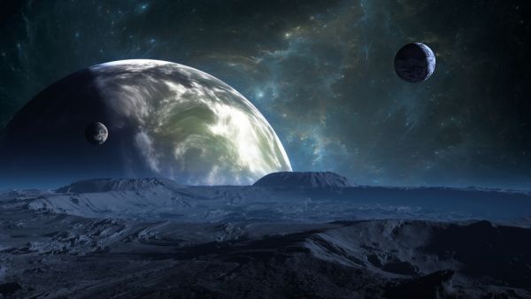 Exoplanet or Extrasolar planet with atmosphere and moon. (Shutterstock/ File Photo)