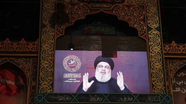A speech by the Lebanese Shiite Muslim Hezbollah movement leader Hasan Nasrallah (AFP)