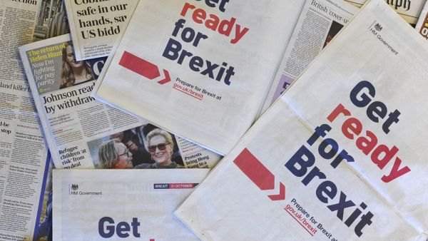 A full-page advertisement taken out by the UK Government in several daily newspapers as part of its public information campaign to get the public and business owners ready for Brexit. (DANIEL SORABJI / AFP)