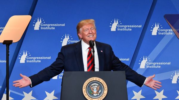 US President Donald Trump delivers remarks during the 2019 House Republican Conference Member Retreat Dinner in Baltimore, Maryland on September 12, 2019. Nicholas Kamm / AFP