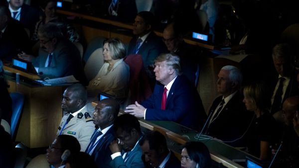 US President Donald Trump (C) attends the UN Climate Action Summit on September 23, 2019 at the United Nations Headquaters in New York City. Johannes EISELE / AFP