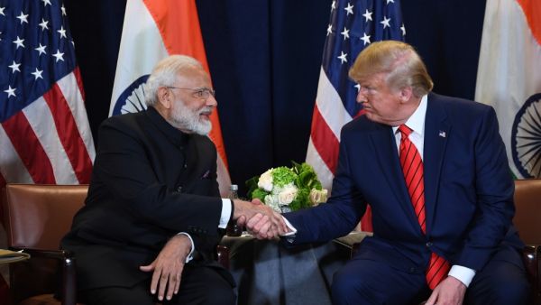 US President Donald Trump and Indian Prime Minister Narendra Modi hold a meeting at UN Headquarters in New York, September 24, 2019, on the sidelines of the United Nations General Assembly. (SAUL LOEB / AFP)