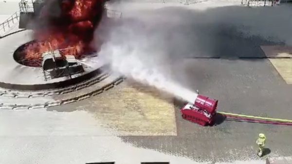 A new firefighting robot was tested by Abu Dhabi Police on Monday. (Twitter)