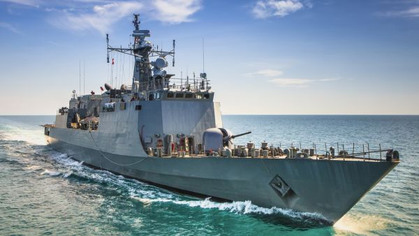 Grey modern warship sailing in the sea. (Shutterstock/ File Photo)