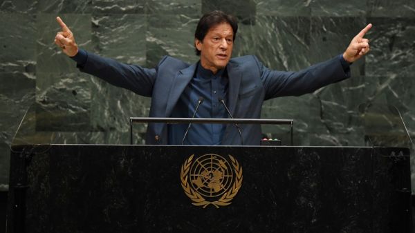 Pakistani Prime Minister Imran Khan speaks during the 74th Session of the General Assembly at UN Headquarters in New York. (TIMOTHY A. CLARY / AFP)